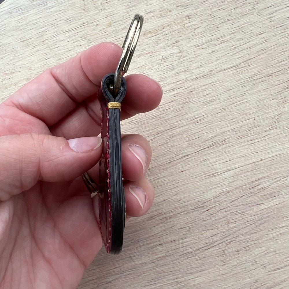 Vintage Dooney & Bourke Croc All Weather Leather Key Fob Keychain Ring Brown Red - Picture 6 of 11